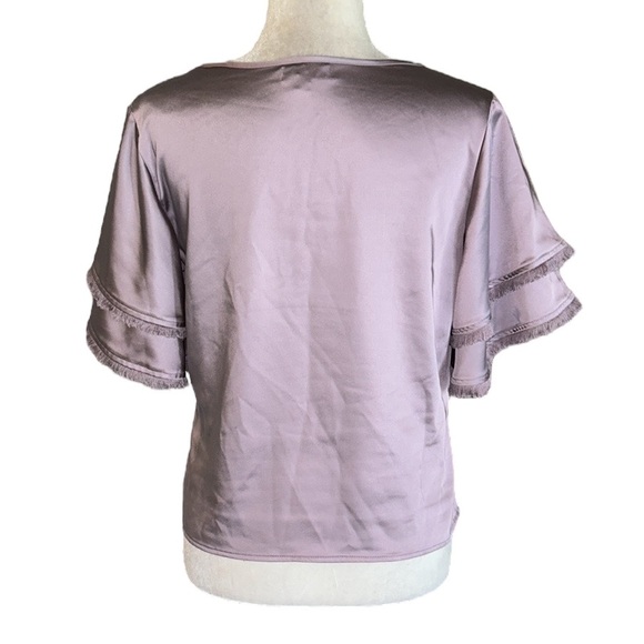 NWOT S’EDGE Light Purple Satin Double Fringe Flutter Sleeve Cropped Top - S - Picture 9 of 14